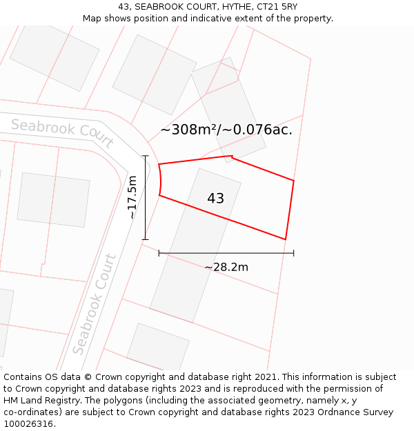 43, SEABROOK COURT, HYTHE, CT21 5RY: Plot and title map