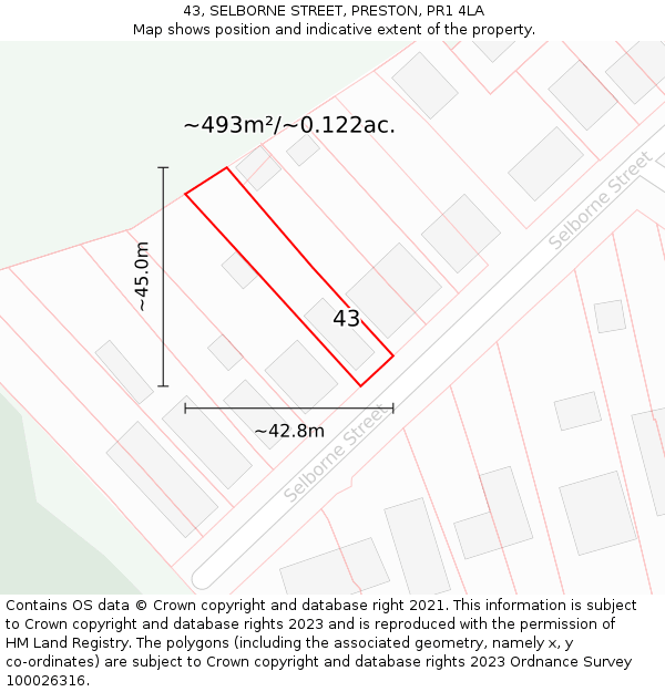 43, SELBORNE STREET, PRESTON, PR1 4LA: Plot and title map