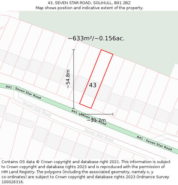 43, SEVEN STAR ROAD, SOLIHULL, B91 2BZ: Plot and title map