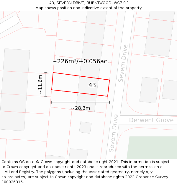 43, SEVERN DRIVE, BURNTWOOD, WS7 9JF: Plot and title map