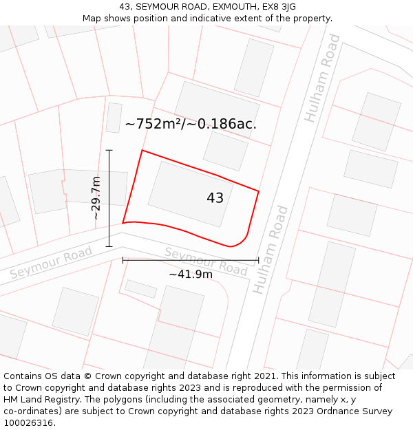 43, SEYMOUR ROAD, EXMOUTH, EX8 3JG: Plot and title map