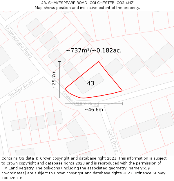 43, SHAKESPEARE ROAD, COLCHESTER, CO3 4HZ: Plot and title map