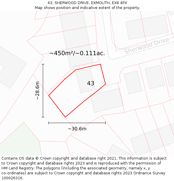 43, SHERWOOD DRIVE, EXMOUTH, EX8 4PX: Plot and title map