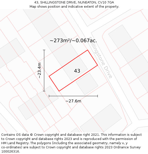 43, SHILLINGSTONE DRIVE, NUNEATON, CV10 7GA: Plot and title map