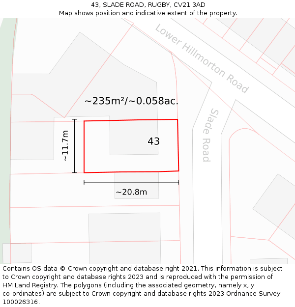 43, SLADE ROAD, RUGBY, CV21 3AD: Plot and title map