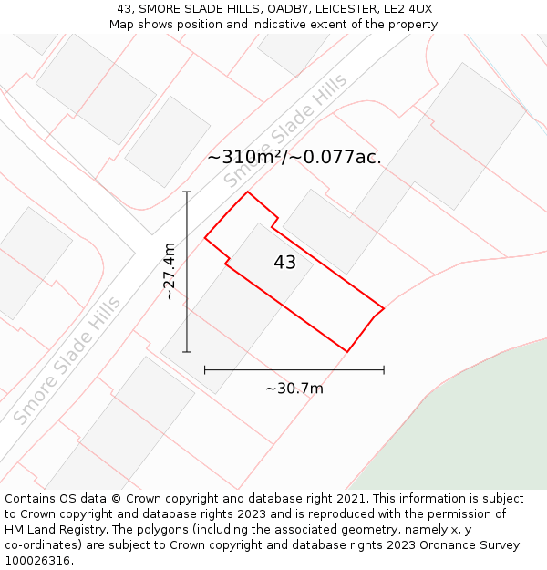 43, SMORE SLADE HILLS, OADBY, LEICESTER, LE2 4UX: Plot and title map