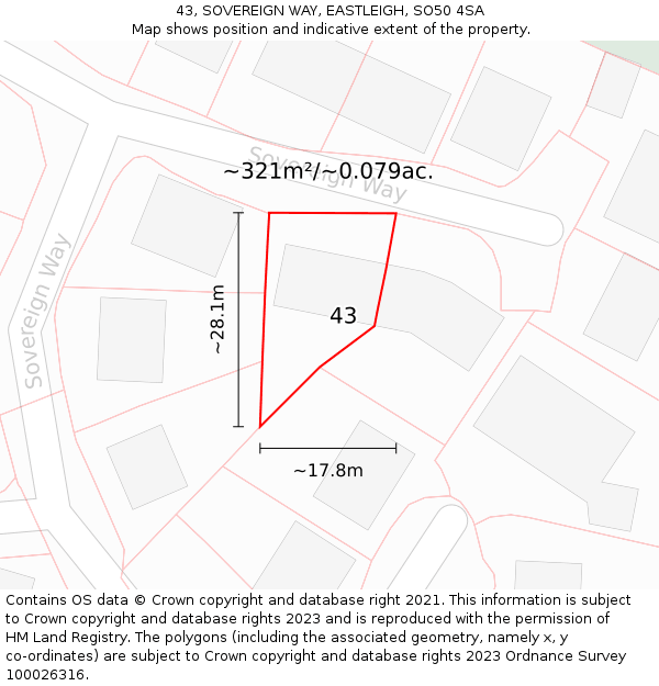 43, SOVEREIGN WAY, EASTLEIGH, SO50 4SA: Plot and title map