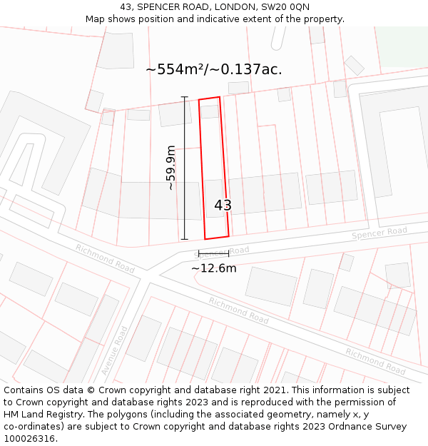43, SPENCER ROAD, LONDON, SW20 0QN: Plot and title map