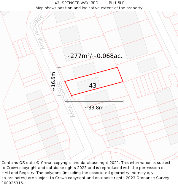 43, SPENCER WAY, REDHILL, RH1 5LF: Plot and title map