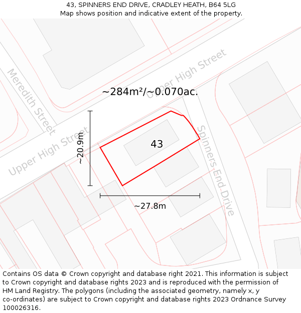 43, SPINNERS END DRIVE, CRADLEY HEATH, B64 5LG: Plot and title map