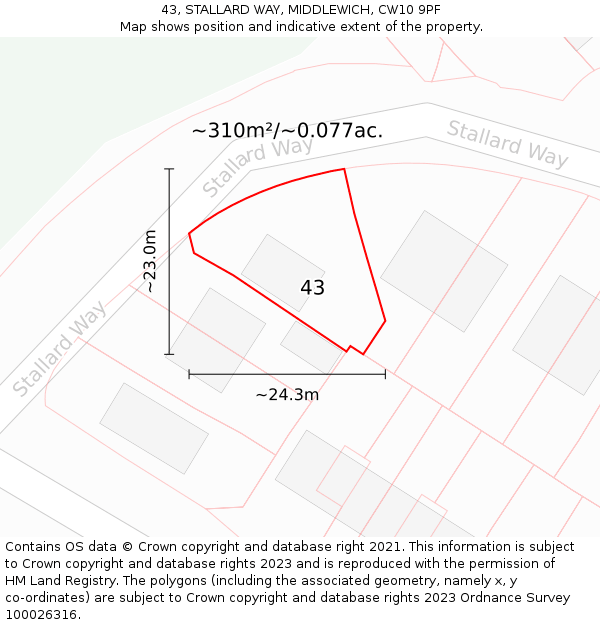 43, STALLARD WAY, MIDDLEWICH, CW10 9PF: Plot and title map