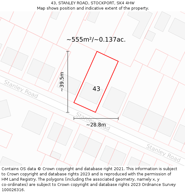 43, STANLEY ROAD, STOCKPORT, SK4 4HW: Plot and title map