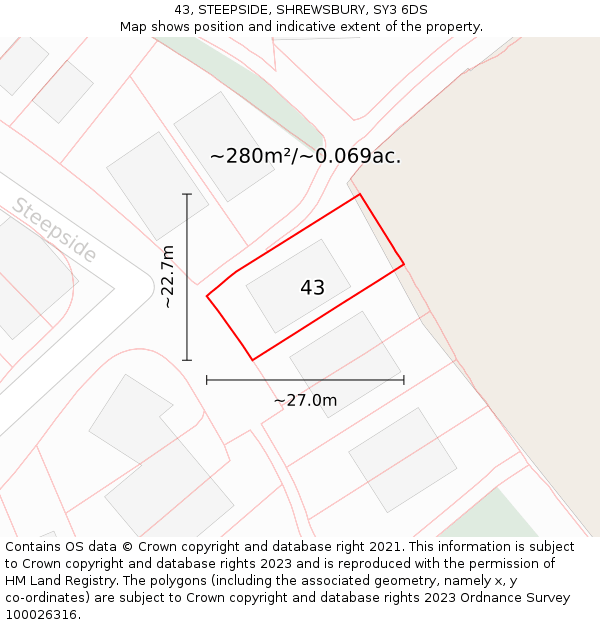 43, STEEPSIDE, SHREWSBURY, SY3 6DS: Plot and title map