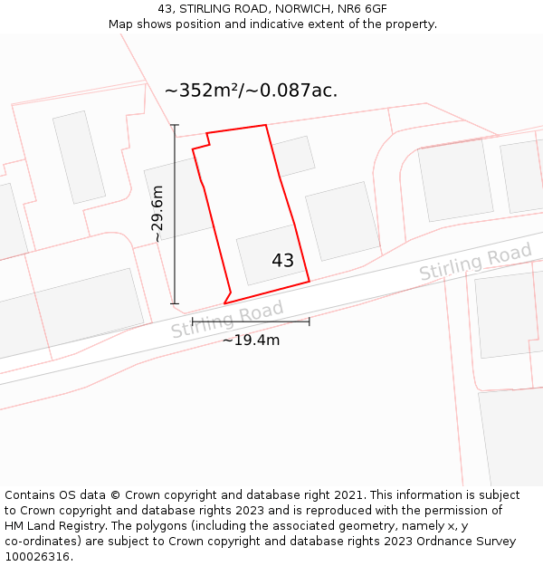 43, STIRLING ROAD, NORWICH, NR6 6GF: Plot and title map