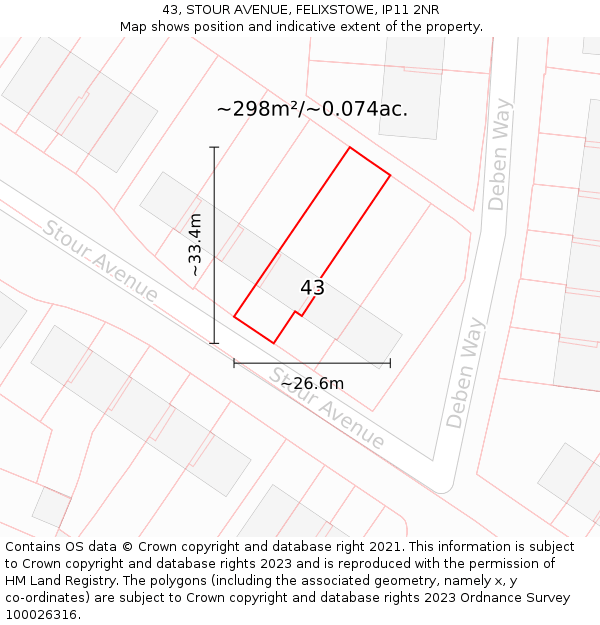 43, STOUR AVENUE, FELIXSTOWE, IP11 2NR: Plot and title map