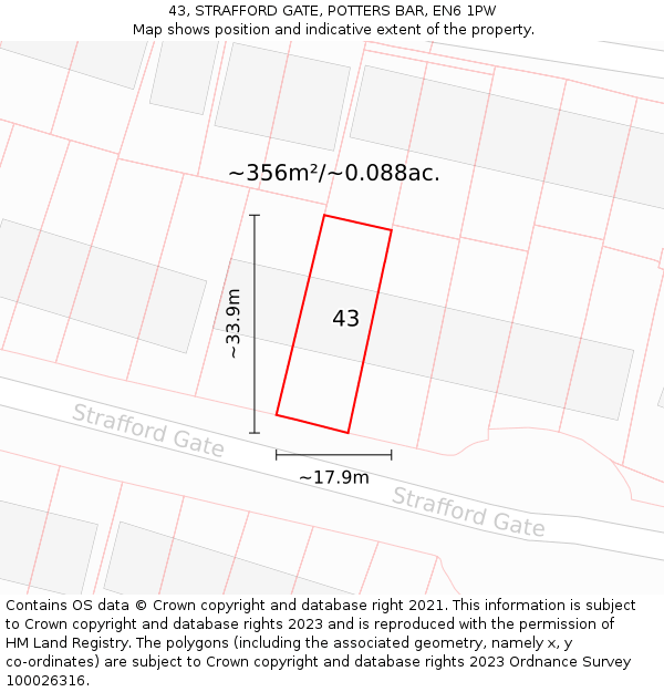 43, STRAFFORD GATE, POTTERS BAR, EN6 1PW: Plot and title map