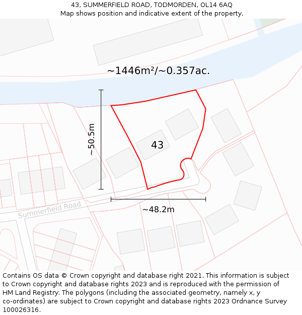 43, SUMMERFIELD ROAD, TODMORDEN, OL14 6AQ: Plot and title map