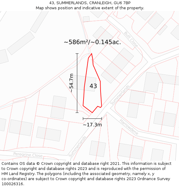 43, SUMMERLANDS, CRANLEIGH, GU6 7BP: Plot and title map