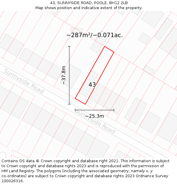 43, SUNNYSIDE ROAD, POOLE, BH12 2LB: Plot and title map