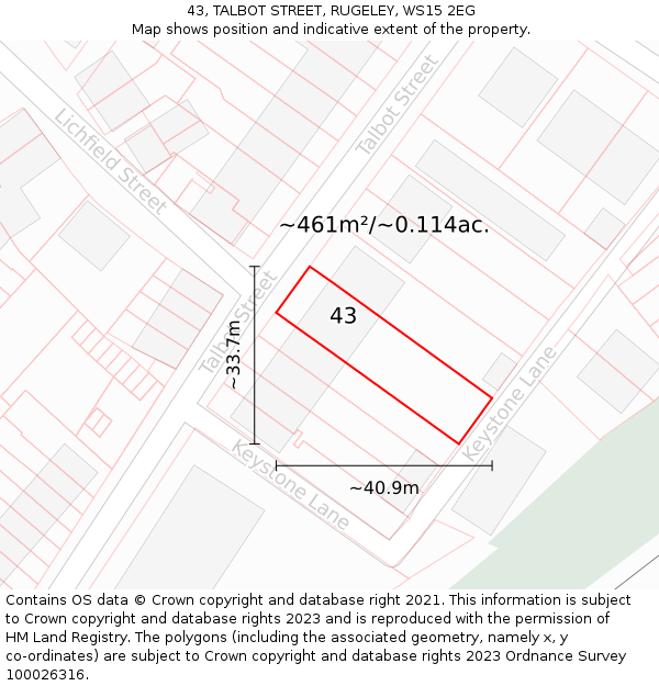 43, TALBOT STREET, RUGELEY, WS15 2EG: Plot and title map