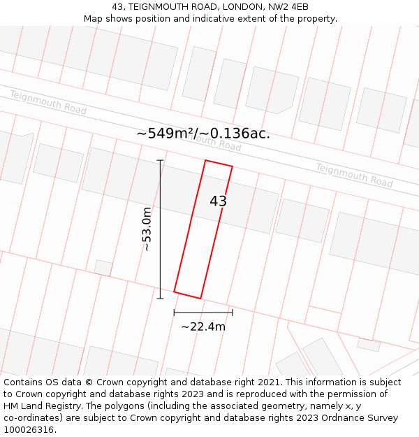 43, TEIGNMOUTH ROAD, LONDON, NW2 4EB: Plot and title map