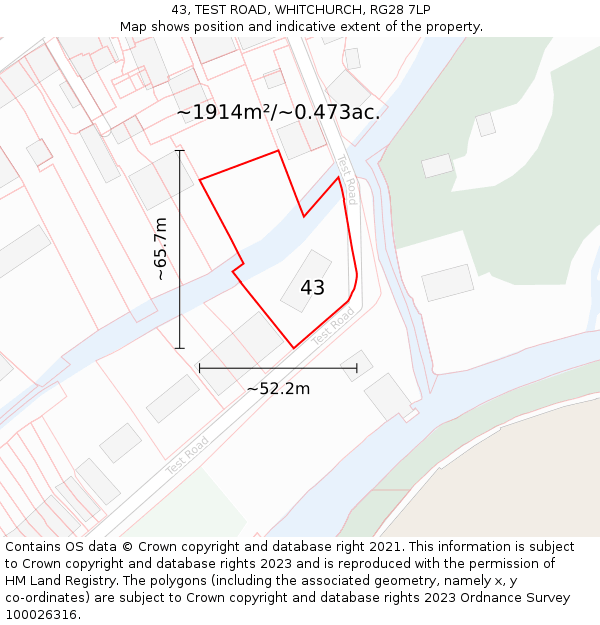 43, TEST ROAD, WHITCHURCH, RG28 7LP: Plot and title map