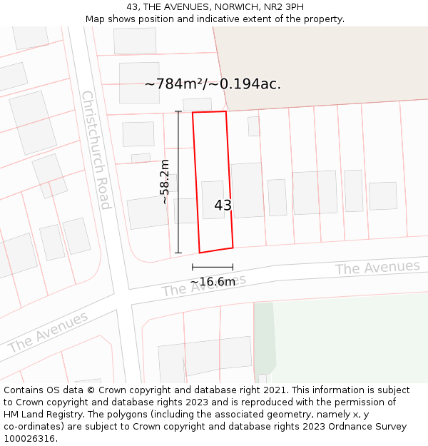 43, THE AVENUES, NORWICH, NR2 3PH: Plot and title map