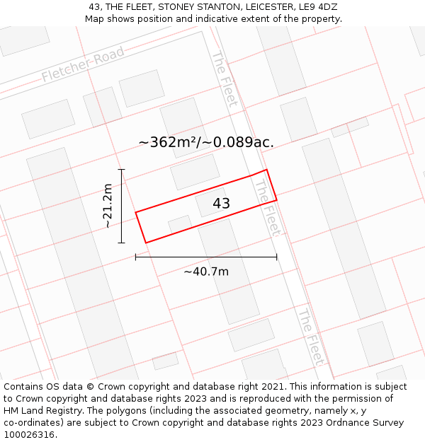 43, THE FLEET, STONEY STANTON, LEICESTER, LE9 4DZ: Plot and title map