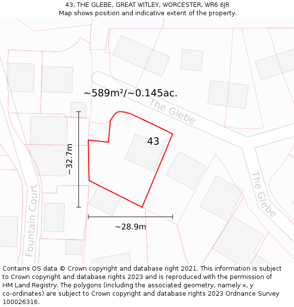 43, THE GLEBE, GREAT WITLEY, WORCESTER, WR6 6JR: Plot and title map