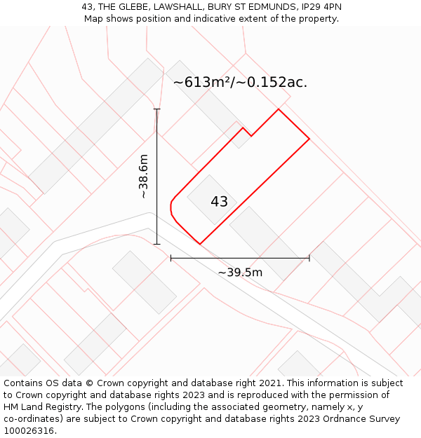 43, THE GLEBE, LAWSHALL, BURY ST EDMUNDS, IP29 4PN: Plot and title map