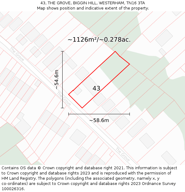 43, THE GROVE, BIGGIN HILL, WESTERHAM, TN16 3TA: Plot and title map
