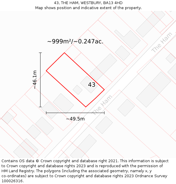 43, THE HAM, WESTBURY, BA13 4HD: Plot and title map