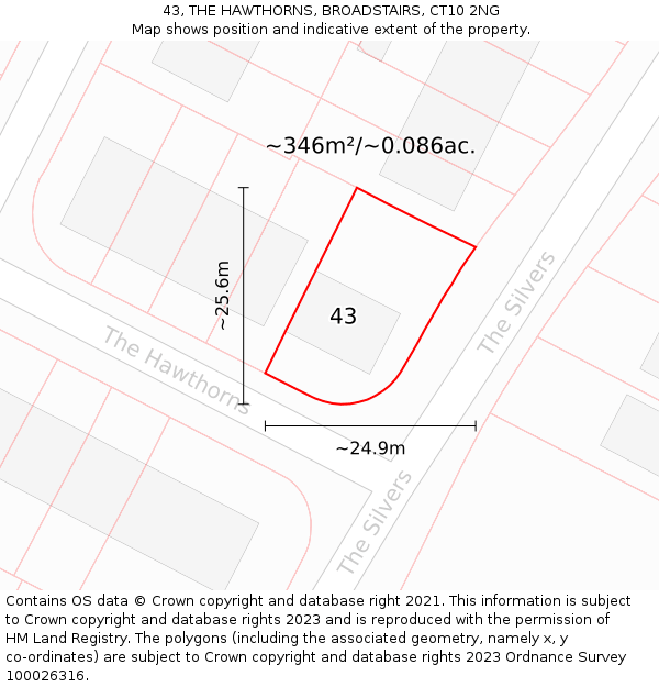 43, THE HAWTHORNS, BROADSTAIRS, CT10 2NG: Plot and title map