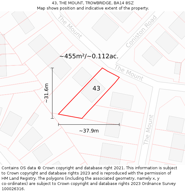 43, THE MOUNT, TROWBRIDGE, BA14 8SZ: Plot and title map