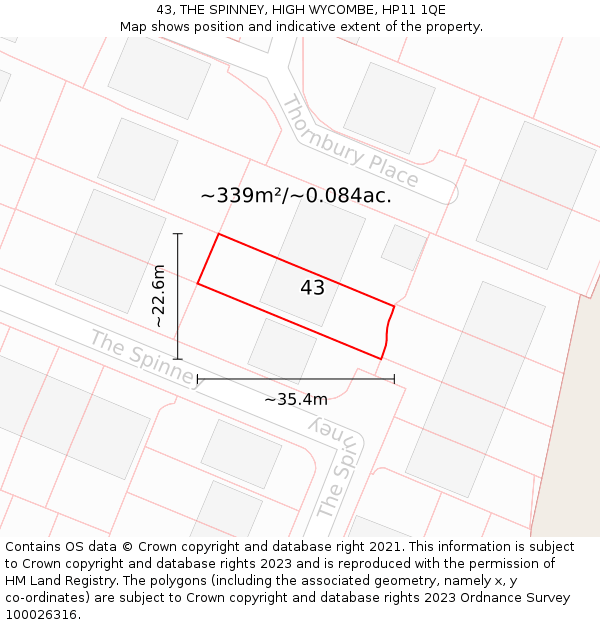 43, THE SPINNEY, HIGH WYCOMBE, HP11 1QE: Plot and title map