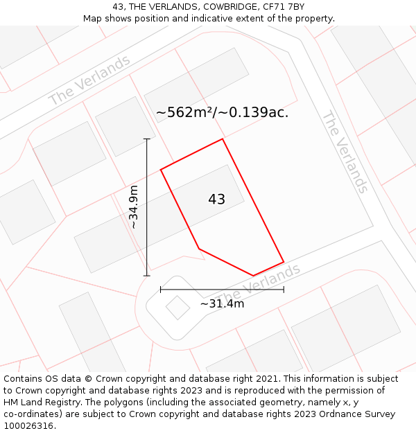 43, THE VERLANDS, COWBRIDGE, CF71 7BY: Plot and title map