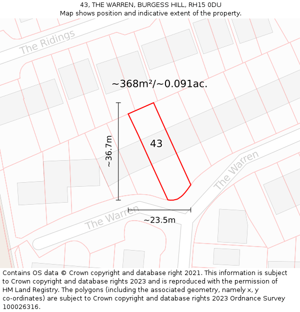 43, THE WARREN, BURGESS HILL, RH15 0DU: Plot and title map