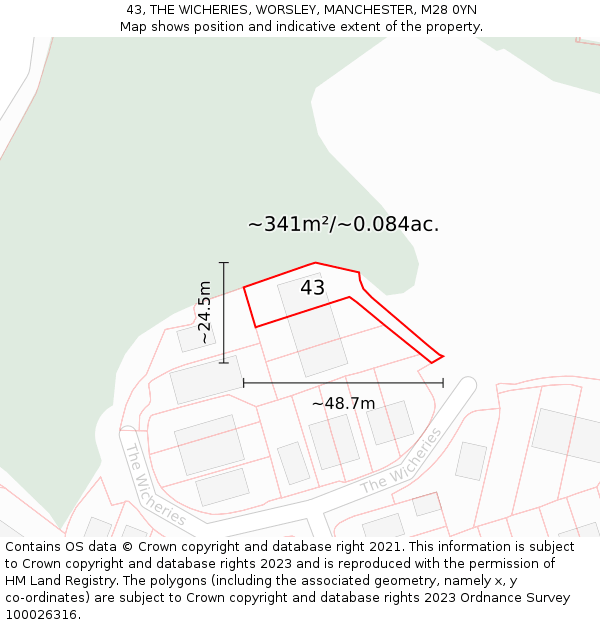 43, THE WICHERIES, WORSLEY, MANCHESTER, M28 0YN: Plot and title map