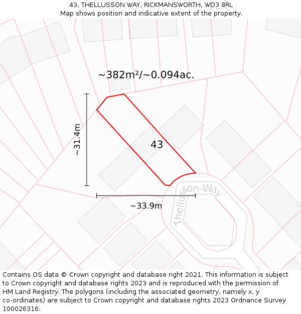 43, THELLUSSON WAY, RICKMANSWORTH, WD3 8RL: Plot and title map