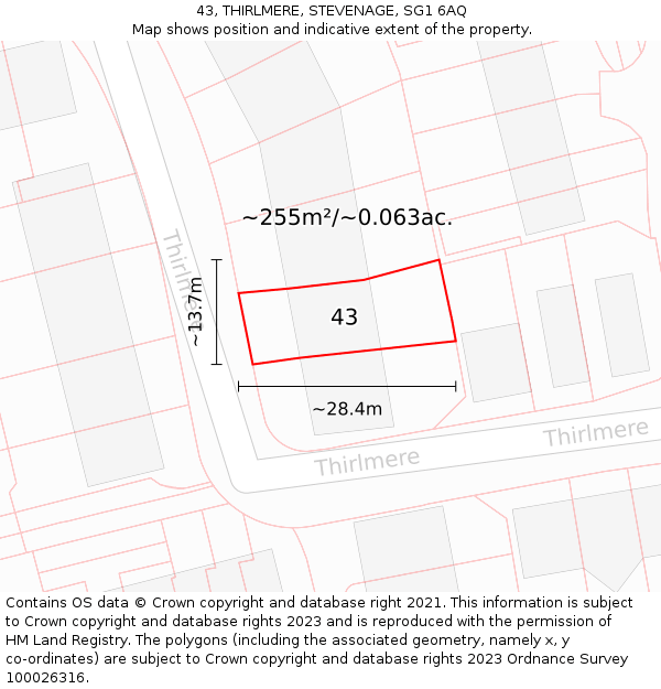 43, THIRLMERE, STEVENAGE, SG1 6AQ: Plot and title map