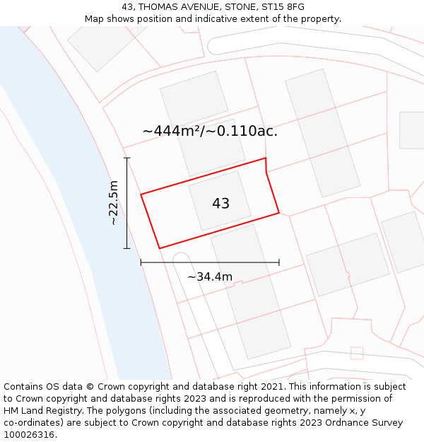 43, THOMAS AVENUE, STONE, ST15 8FG: Plot and title map