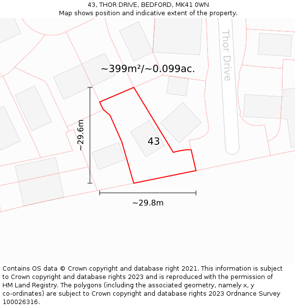 43, THOR DRIVE, BEDFORD, MK41 0WN: Plot and title map