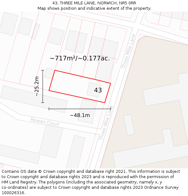 43, THREE MILE LANE, NORWICH, NR5 0RR: Plot and title map