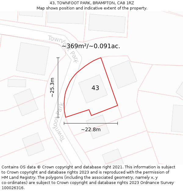 43, TOWNFOOT PARK, BRAMPTON, CA8 1RZ: Plot and title map