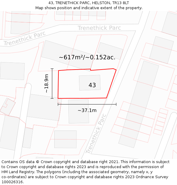 43, TRENETHICK PARC, HELSTON, TR13 8LT: Plot and title map