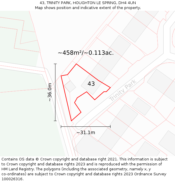 43, TRINITY PARK, HOUGHTON LE SPRING, DH4 4UN: Plot and title map