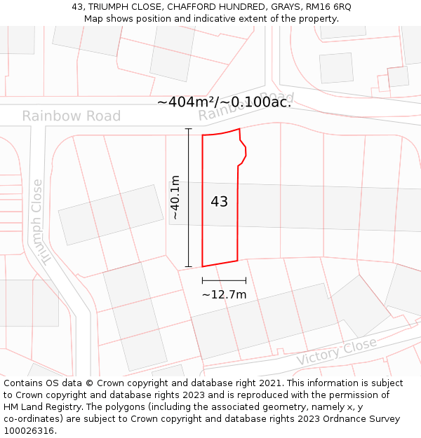 43, TRIUMPH CLOSE, CHAFFORD HUNDRED, GRAYS, RM16 6RQ: Plot and title map