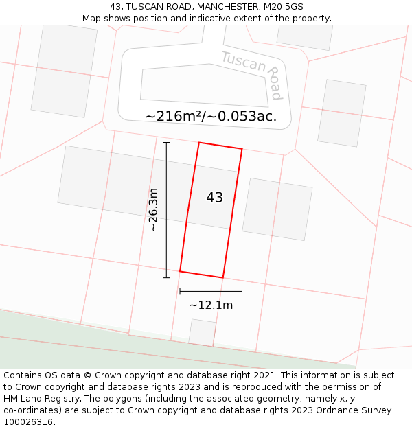 43, TUSCAN ROAD, MANCHESTER, M20 5GS: Plot and title map