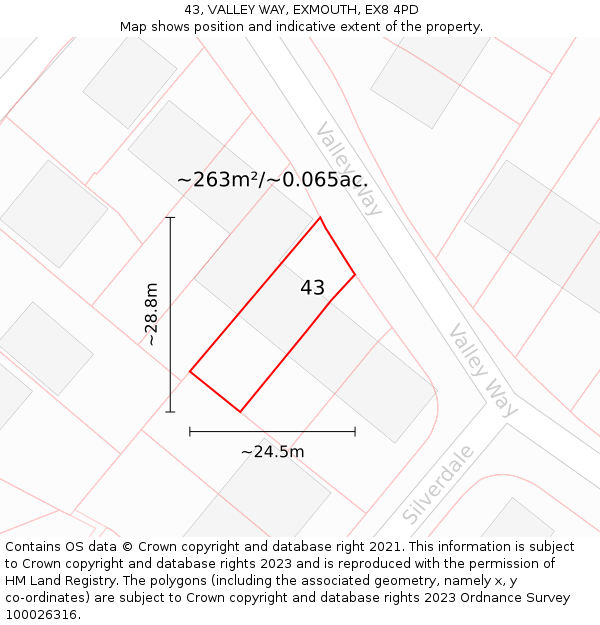 43, VALLEY WAY, EXMOUTH, EX8 4PD: Plot and title map