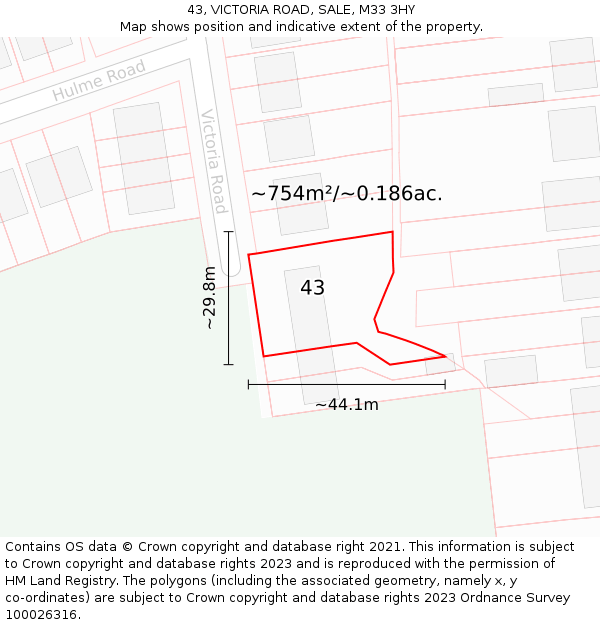 43, VICTORIA ROAD, SALE, M33 3HY: Plot and title map